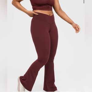 Aerie Maroon High Waisted Crossover Flare Leggings- XL